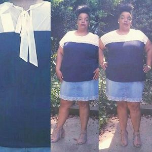 PLUS DENIM SKIRT SET W/LACE DETAILS (NWT)